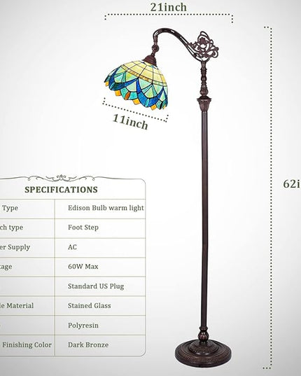 Tiffany Floor Lamp for Living Room,Stained Glass Gooseneck Reading Floor Light,Antique Style Tall Standing Lamp for Bedroom and Office Adjustable Light Direction - LeafyLoom