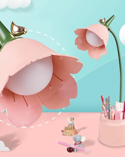 Neporal Small Desk Lamp, Rechargeable LED Desk Lamp Touch Control with 360° Bendable Adjustable Neck, Kawaii Room Accessories, Dimmable Cute Desk Lamp, Pink - LeafyLoom