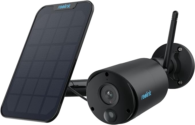 REOLINK 2K 3MP Solar Security Camera, Wireless Home Security Camera Outdoor Indoor, IR Night Vision, Human/Car Detection, 2.4G WiFi, Local Storage, No Monthly Fee, Support Home Hub, Argus Eco+SP Black REOLINK