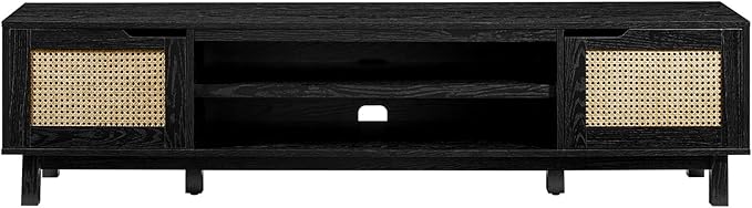 Walker Edison Destin Modern Minimal Rattan-Door Stand for TVs up to 80 Inches, 70 Inch, Black - LeafyLoom