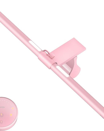 Quntis Pink Monitor Light Bar with Remote, Eye-Care No Glare, Space Saving Computer Desk Lamp As Gifts for Girls, Stepless Dimming, Modern Aesthetic Desk Light Bar for Home Office Gaming Reading - LeafyLoom
