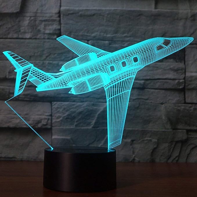 Creatively 3D Plane Lights LED Airplane Night Light, YKLWORLD 3D Aero Plane Illusion Table Lamp with 7 Colors and USB Powered, Best Bedroom Decor Toys Gifts for Kids Children Birthday - LeafyLoom