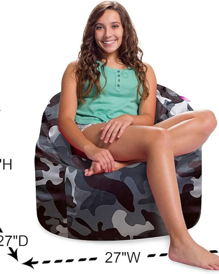 Posh Creations Structured Comfy Bean Bag Chair for Gaming, Reading and Watching TV, Sonoma Lounge, Nylon - Camo Dark and Black Gray - LeafyLoom