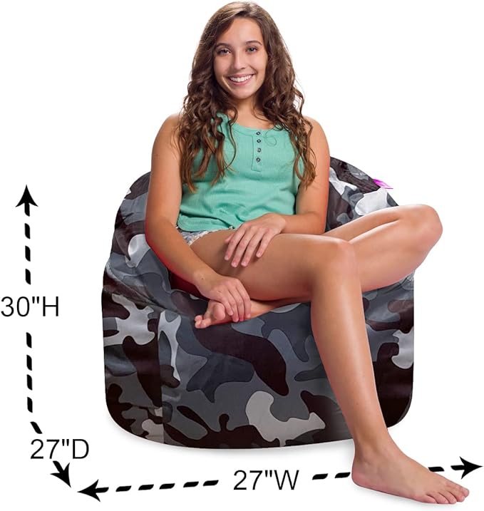 Posh Creations Structured Comfy Bean Bag Chair for Gaming, Reading and Watching TV, Sonoma Lounge, Nylon - Camo Dark and Black Gray - LeafyLoom