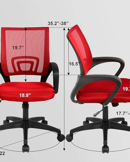 Home Mesh Office Chair Ergonomic Desk Chair Mid Back Computer Chair Task Rolling Swivel Chair with Lumbar Support Arms Modern Executive Adjustable Chair for Girl Adults Women(Red) - LeafyLoom