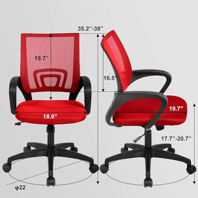 Home Mesh Office Chair Ergonomic Desk Chair Mid Back Computer Chair Task Rolling Swivel Chair with Lumbar Support Arms Modern Executive Adjustable Chair for Girl Adults Women(Red) - LeafyLoom