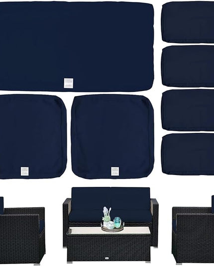 ClawsCover 7Pack Outdoor Seat and Back Cushions Replacement Covers Fits for 4-Seater 4Pieces Wicker Rattan Patio Conversation Set Sectional Couch Chair Furniture,Navy-Include Cover Only - LeafyLoom