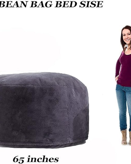6FT Giant Round Faux Fur Bean Bag Chair Cover - Ultra Soft and Fluffy for Adults, Machine Washable (No Filler, Cover Only) - LeafyLoom
