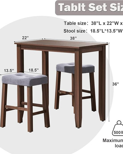 Nathaniel Home 3 Piece Table Set Counter Height Dining Furniture One Bench and Two Saddle Stools, Walnut - LeafyLoom