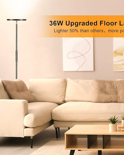 LED Floor Lamp, 3600LM 36W Super Bright Standing Lamp with Remote & Touch Control, 350W Equivalent Modern Torchiere Lamp with 2700K-6500K Stepless Dimming, 69" Tall Lamp for Living Room Bedroom Office - LeafyLoom