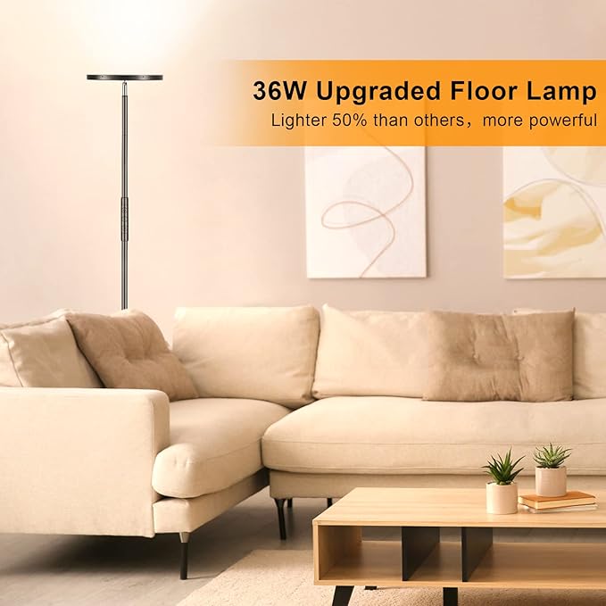 LED Floor Lamp, 3600LM 36W Super Bright Standing Lamp with Remote & Touch Control, 350W Equivalent Modern Torchiere Lamp with 2700K-6500K Stepless Dimming, 69" Tall Lamp for Living Room Bedroom Office - LeafyLoom