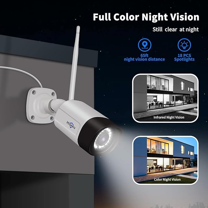 Hiseeu 5MP Wireless Pro Security Camera System with 12" LCD Monitor and 3T HDD Outdoor Use 24/7 Recording Motion Detection Color Night Vision 2 Way Audio Expandable 10CH 8MP NVR Plug and Play Hiseeu