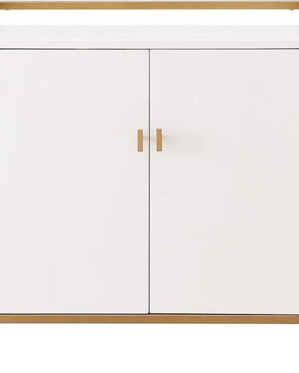 Leick Home 9200-WTGL Claudette Mixed Metal and Wood Foyer Hall Cabinet, White/gold - LeafyLoom