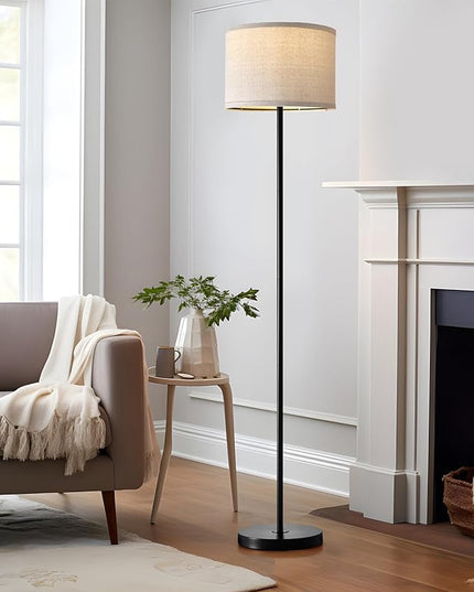 Oneach 61" Farmhouse Industrial Floor Lamp for Living Room Standing Floor Lamp Rustic Floor Lamps for Living Room Bedroom Tall Lamps with Rotary Switch for Bedroom with Natural Linen Lamp Shade - LeafyLoom