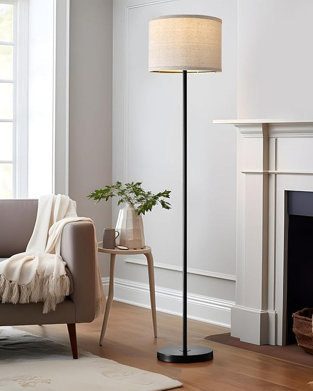 Oneach 61" Farmhouse Industrial Floor Lamp for Living Room Standing Floor Lamp Rustic Floor Lamps for Living Room Bedroom Tall Lamps with Rotary Switch for Bedroom with Natural Linen Lamp Shade - LeafyLoom