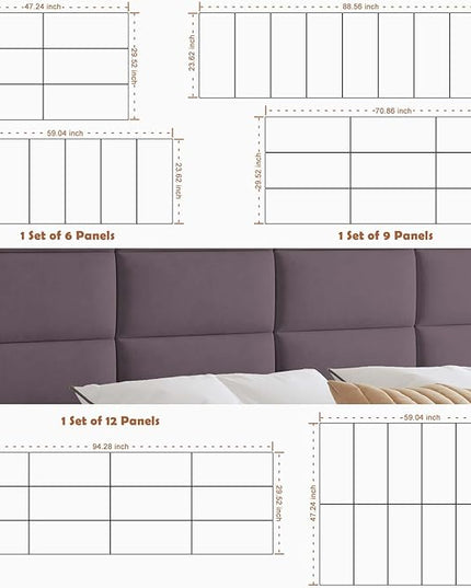 Wall Mounted Upholstered Headboard Queen, 3D Peel and Stick Soundproof Wall Panels, Reusable and Removable Padded Headboard Leather Bed Headboard, 9 Panels Headboard 9.84" x 23.62", Dark Purple - LeafyLoom