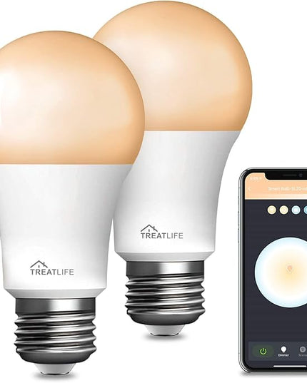 TREATLIFE Smart Light Bulbs, WiFi LED Light Bulb, Dimmable Smart Bulb Works with Alexa, Google Home, SmartThings, Warm White& Cool White(2700K-6500K), 2.4Ghz, 800LM, E26, A19, 9W, No Hub Required TREATLIFE
