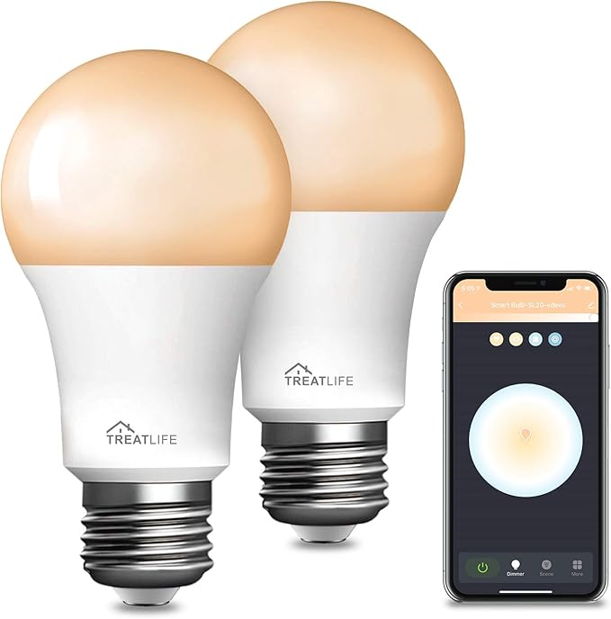 TREATLIFE Smart Light Bulbs, WiFi LED Light Bulb, Dimmable Smart Bulb Works with Alexa, Google Home, SmartThings, Warm White& Cool White(2700K-6500K), 2.4Ghz, 800LM, E26, A19, 9W, No Hub Required TREATLIFE