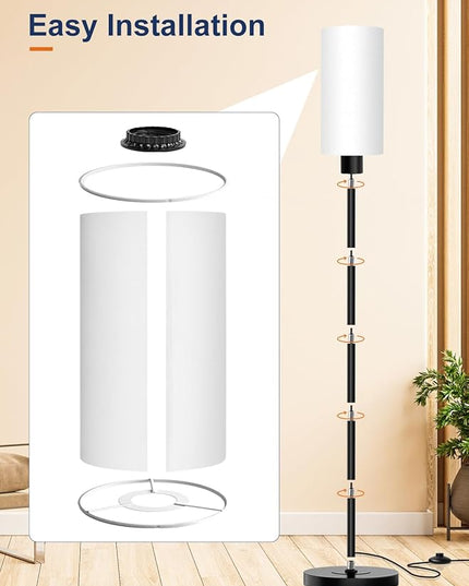Floor Lamp for Living Room, Modern Standing Floor Lamp with E26 Socket, LED Corner Floor Lamp 68 Inches Tall for Office, Bedroom, Reading or Work - Black with White Lampshade, Bulb Not Included - LeafyLoom