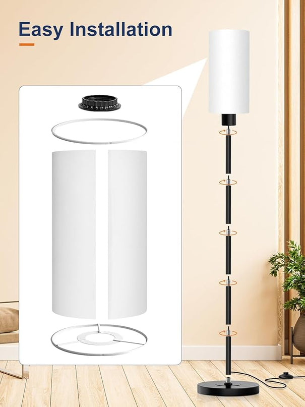 Floor Lamp for Living Room, Modern Standing Floor Lamp with E26 Socket, LED Corner Floor Lamp 68 Inches Tall for Office, Bedroom, Reading or Work - Black with White Lampshade, Bulb Not Included - LeafyLoom