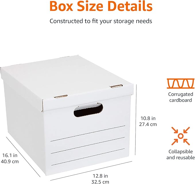 Amazon Basics Medium Duty Storage/Filing Boxes With Lid and Handles, Legal/Letter Size, 12-Pack, White, 16.2" L x 12.5" W x 10.5" H - LeafyLoom