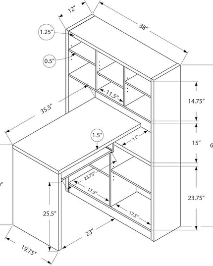Monarch Specialties 7022, Home Office, Bookcase, Storage Shelves, Set-up, L Shape, Work, Laptop, Laminate, White Computer Desk Left Or Right Facing Corner, 35.5" L x 38" W x 60" H - LeafyLoom