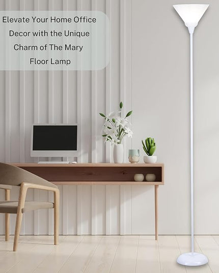 LIGHTACCENTS White Torchiere Floor Lamp - Floor Lamps for Living Room, Bedroom Standing Lamp, Modern Living Room Decor, 70-Inch Pole Light with Opal White Cone Shade - Stylish Tall Lamp - LeafyLoom