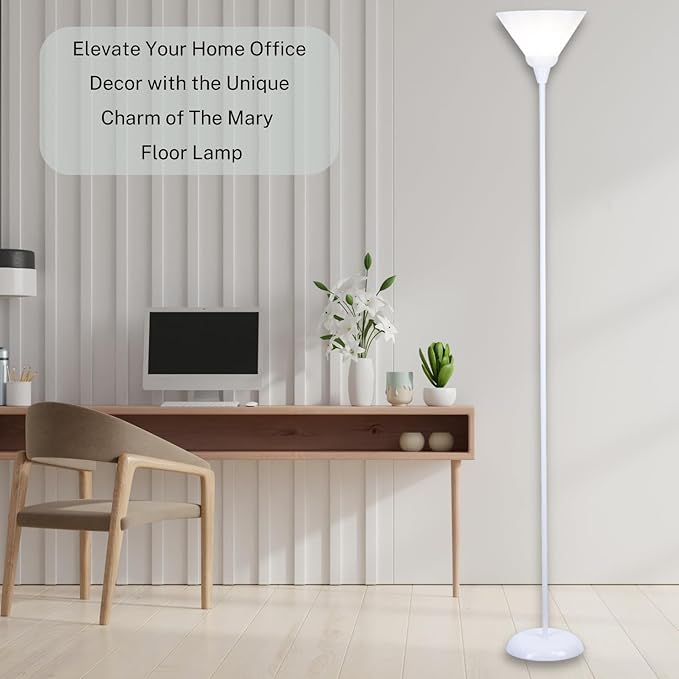 LIGHTACCENTS White Torchiere Floor Lamp - Floor Lamps for Living Room, Bedroom Standing Lamp, Modern Living Room Decor, 70-Inch Pole Light with Opal White Cone Shade - Stylish Tall Lamp - LeafyLoom