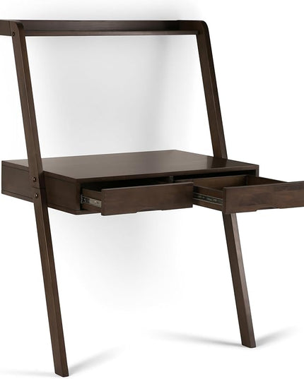SIMPLIHOME Aleck SOLID WOOD 36 inch Wide Home Office Desk, Writing Table, Workstation, Study Table Furniture in Warm Walnut Brown with 2 Drawers - LeafyLoom
