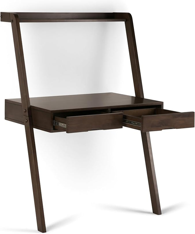 SIMPLIHOME Aleck SOLID WOOD 36 inch Wide Home Office Desk, Writing Table, Workstation, Study Table Furniture in Warm Walnut Brown with 2 Drawers - LeafyLoom