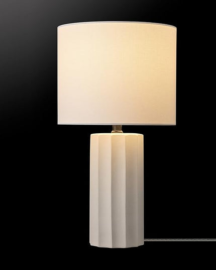 Globe Electric 65922 20" Table Lamp, Ribbed Concrete Finish, White Linen Shade - LeafyLoom