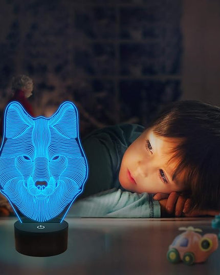 FULLOSUN 3D Wolf Night Light, Optical Illusion Lamp for Home Decor & Co-Sleeping,Remote Controller with 16 Color Changing Birthday Gifts for Kids, Boys & Men - LeafyLoom