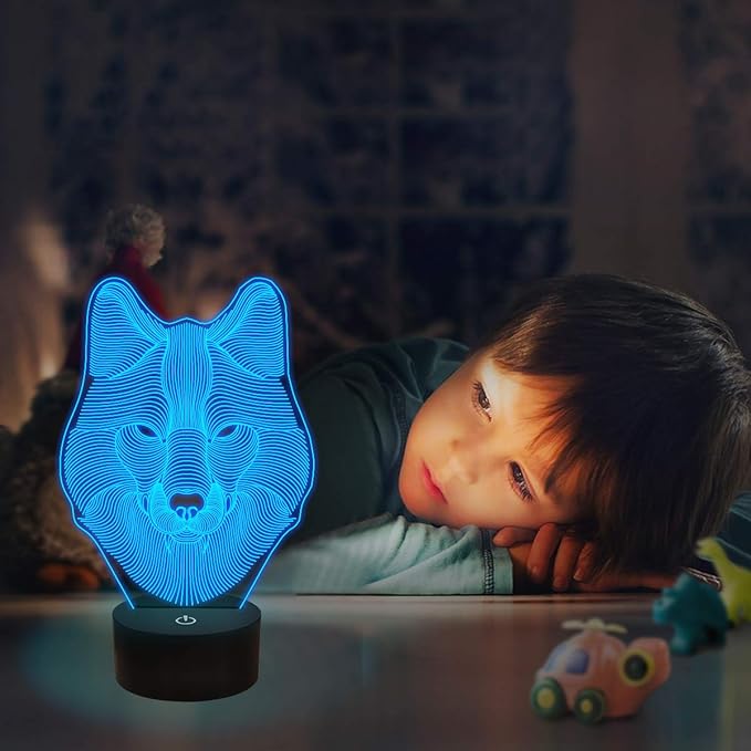FULLOSUN 3D Wolf Night Light, Optical Illusion Lamp for Home Decor & Co-Sleeping,Remote Controller with 16 Color Changing Birthday Gifts for Kids, Boys & Men - LeafyLoom