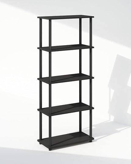Furinno Turn-N-Tube 5-Tier Multipurpose Compact Display Rack, Shelving Unit, Bookcase, Americano/Black - LeafyLoom