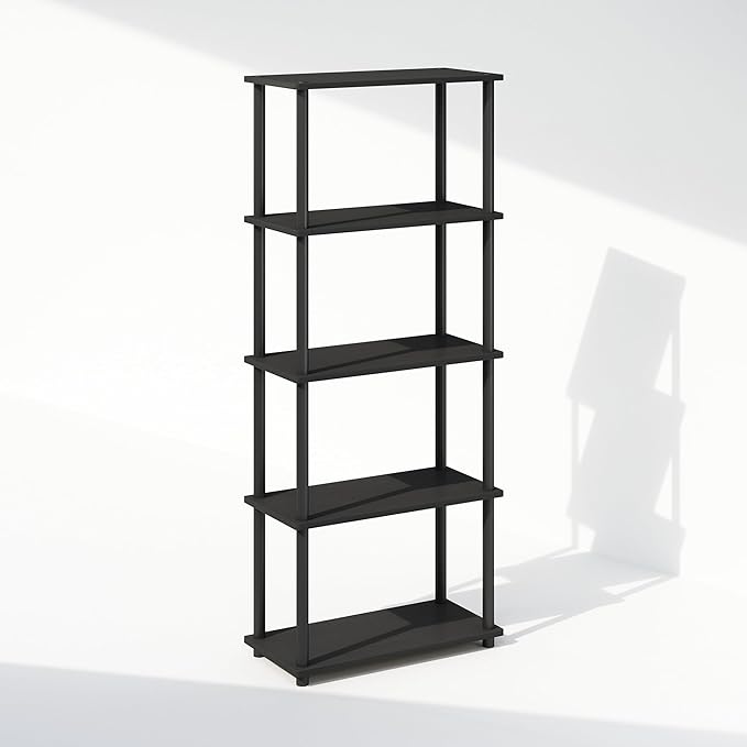 Furinno Turn-N-Tube 5-Tier Multipurpose Compact Display Rack, Shelving Unit, Bookcase, Americano/Black - LeafyLoom