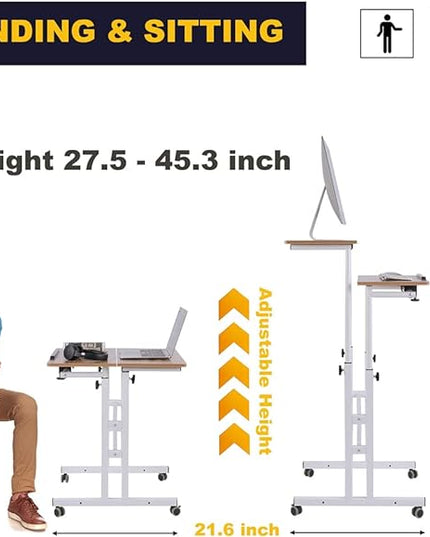 AIZ Mobile Computer Desk with Rolling Wheels for Home Office Workstation, Portable Laptop Tall Table for Standing or Sitting, Adults or Children,Oak, OneSize - LeafyLoom