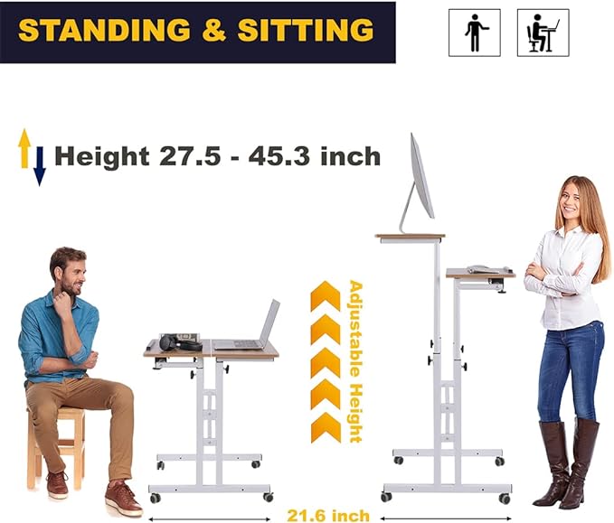 AIZ Mobile Computer Desk with Rolling Wheels for Home Office Workstation, Portable Laptop Tall Table for Standing or Sitting, Adults or Children,Oak, OneSize - LeafyLoom