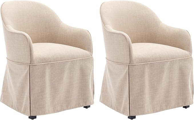 COLAMY Modern Accent Dining Chair Set of 2, Barrel Accent Armchair, 20 Inch Dining Chair with Cover, Chair with Back for Kitchen,Dining Room,Beige - LeafyLoom