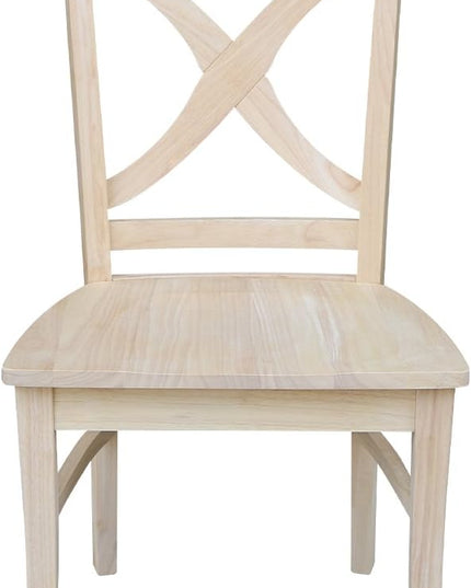 International Concepts Set of 2 X-Back Dining Chairs and Curved X Back Chair, Unfinished Wood - LeafyLoom