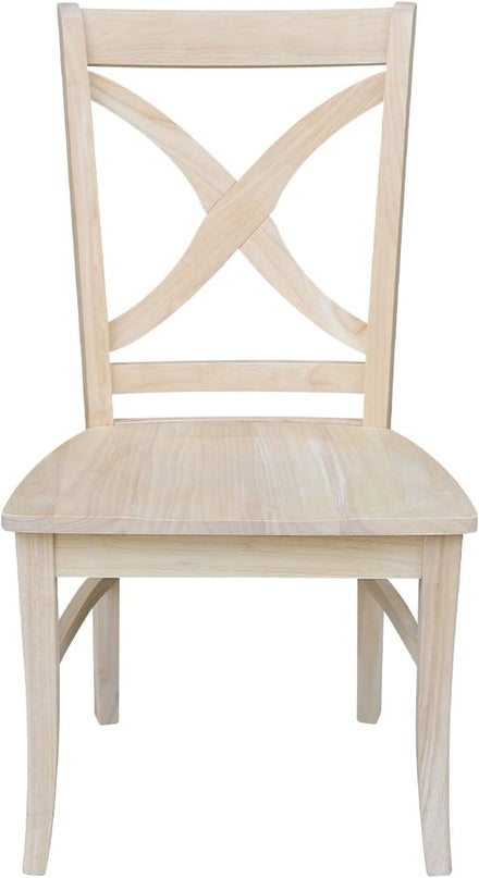 International Concepts Set of 2 X-Back Dining Chairs and Curved X Back Chair, Unfinished Wood - LeafyLoom