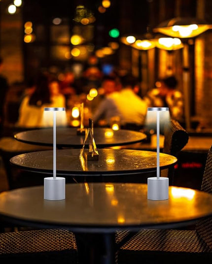 2 Pack Cordless Table Lamp, Led Bedside Lamp Rechargeable Desk Lamp, 5200mah Battery Portable Desk Lamp, Adjustable Light Brightness, Suitable for Restaurants, Indoor, Outdoor, Study (Silver) - LeafyLoom