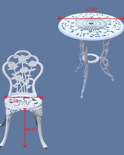 KAILI Outdoor Furniture Bistro Set with Rose Pattern 1 Table 2 Chairs for Garden Patio Porch (Rose-White) - LeafyLoom