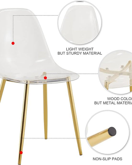 NicBex Dining Chairs Set of 6 Armless Crystal Clear Dining Chairs Modern Plastic Kitchen Chairs,Accent Ghost Chairs with Golden Metal Legs for Kitchen,Dining Room,Living Room,Transparent - LeafyLoom