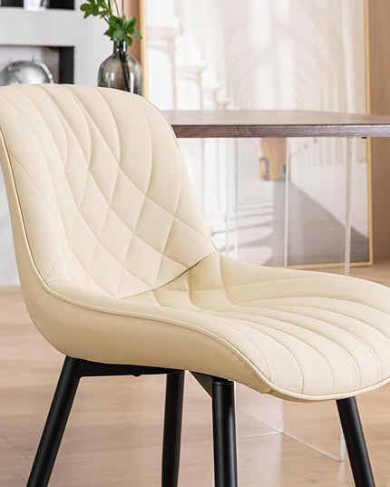 YOUNUOKE Dining Chairs Set of 2 Mid Century Modern Kitchen Chair Comfortable Upholstered Faux Leather Dinner Chairs for Kitchen Dining Room, Beige - LeafyLoom