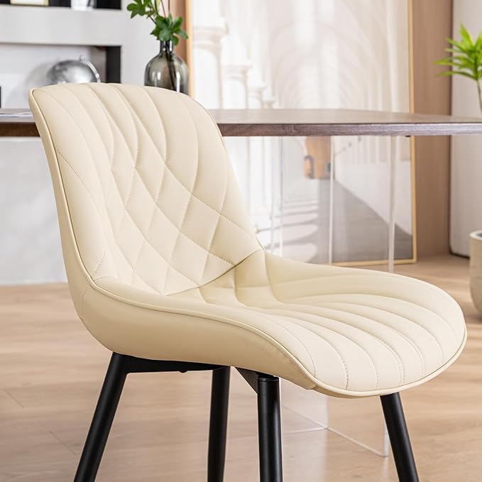 YOUNUOKE Dining Chairs Set of 2 Mid Century Modern Kitchen Chair Comfortable Upholstered Faux Leather Dinner Chairs for Kitchen Dining Room, Beige - LeafyLoom