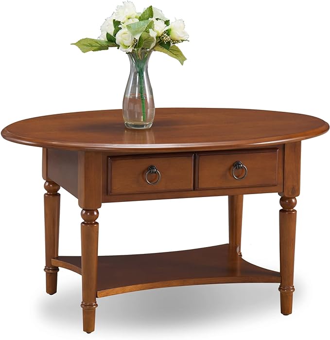 Leick Coastal Oval Coffee Table with Shelf, Pecan - LeafyLoom