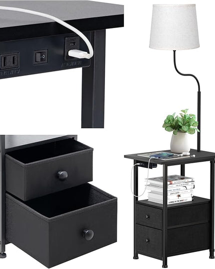 addlon Floor Lamp with Side Table, Nightstand with Charging Station, 3 Color Temperatures 9W LED Bulb, Floor Lamps for Living Room, Bedroom, Storage End Tables Living Room - Black - LeafyLoom