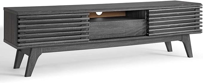 Modway Render Mid-Century Modern Low Profile 59 Inch TV Stand in Charcoal - LeafyLoom