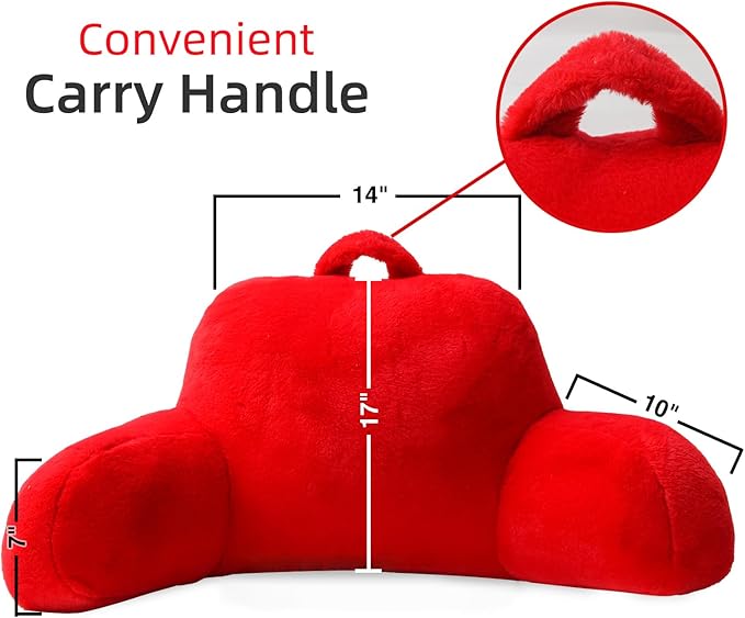 A Nice Night Faux Fur Reading Pillow Bed Wedge Large Adult Children Backrest with Arms Back Support for Sitting Up in Bed/Couch for Bedrest, Red - LeafyLoom