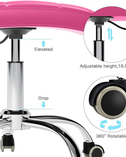 360° Office Desk Chair,PU Adjustable Rolling Task Chair with Backrest for Barber,Office,Home, Computer,360° Swivel,Armless (pink) - LeafyLoom